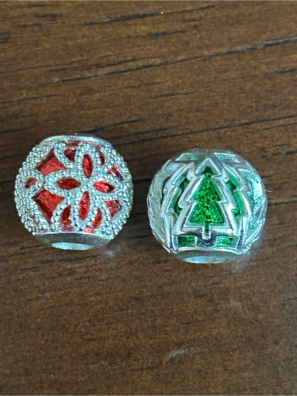 Hallmark Silver Holiday Charm Beads with Red & Green Enamel